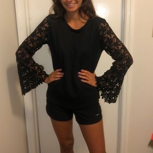 Black shirt with lace arms